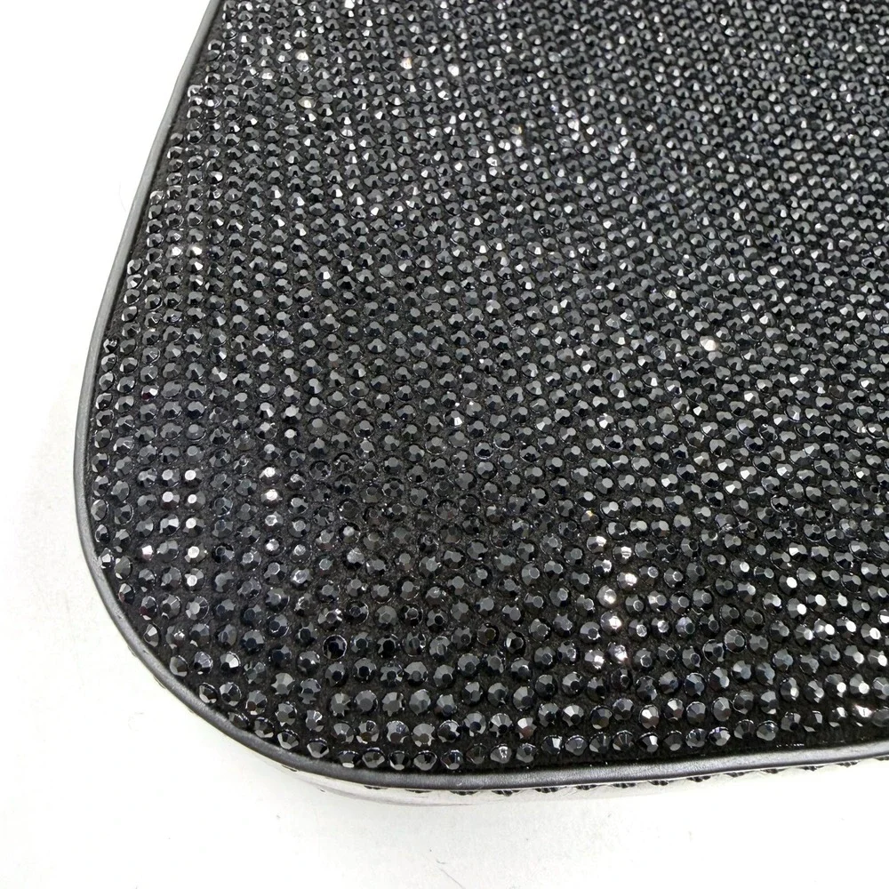 Tory Burch Emerson Crystal Embellished Shoulder Bag Black Leather Rhinestone